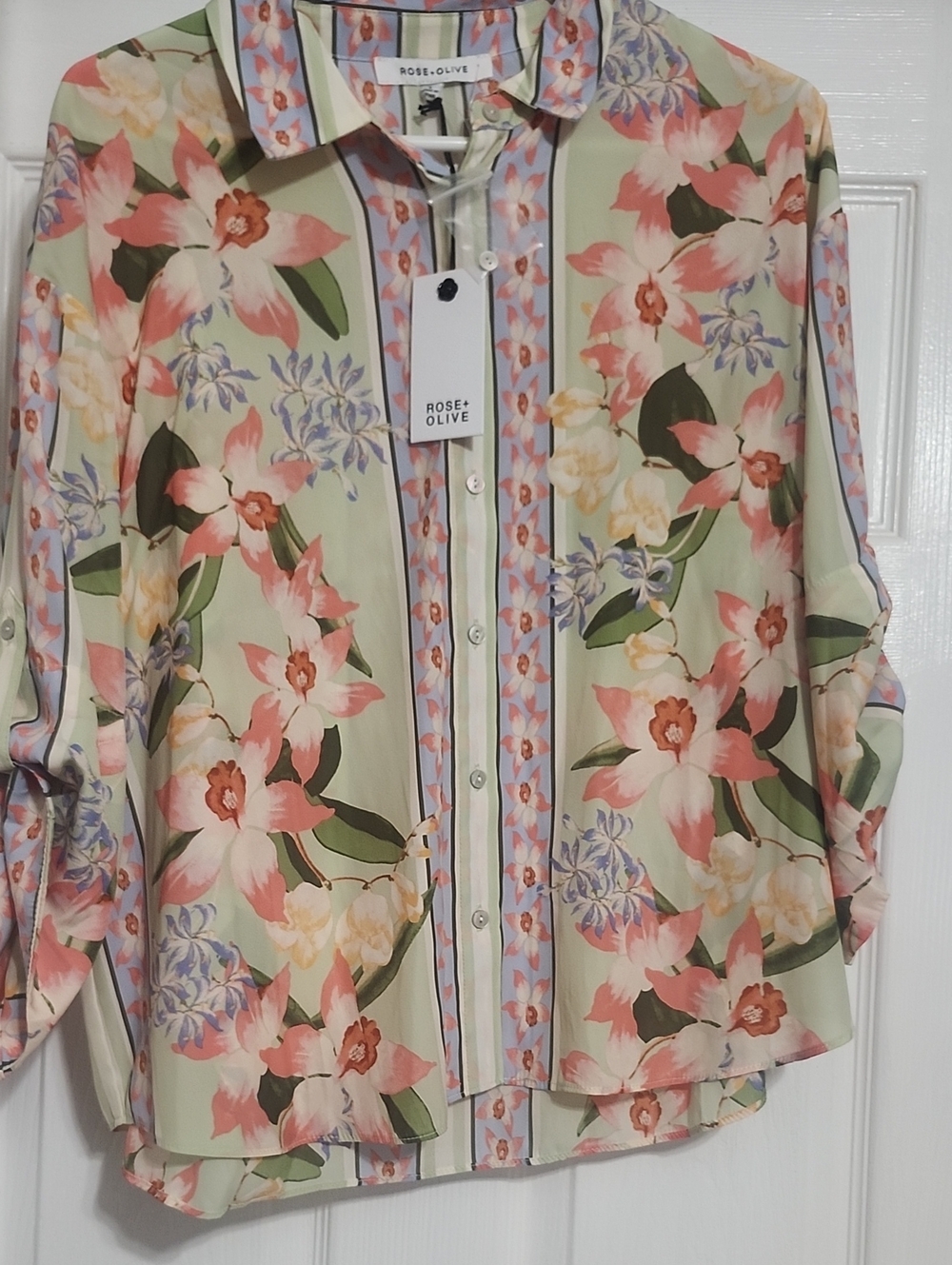 Rose & Olive Floral Button-Down Shirt in Mint, Coral, Lavender
